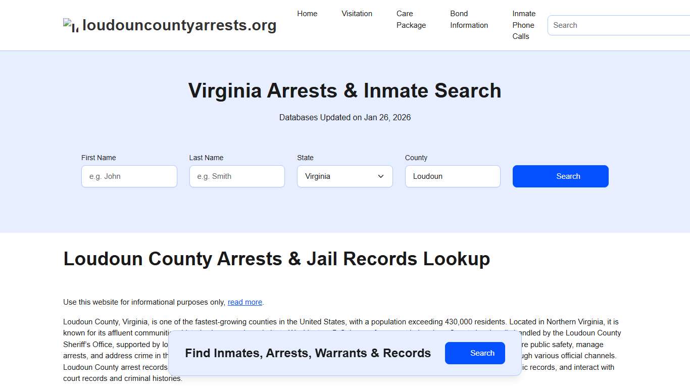 Loudoun County, VA Arrests, Warrants, Police Records Search